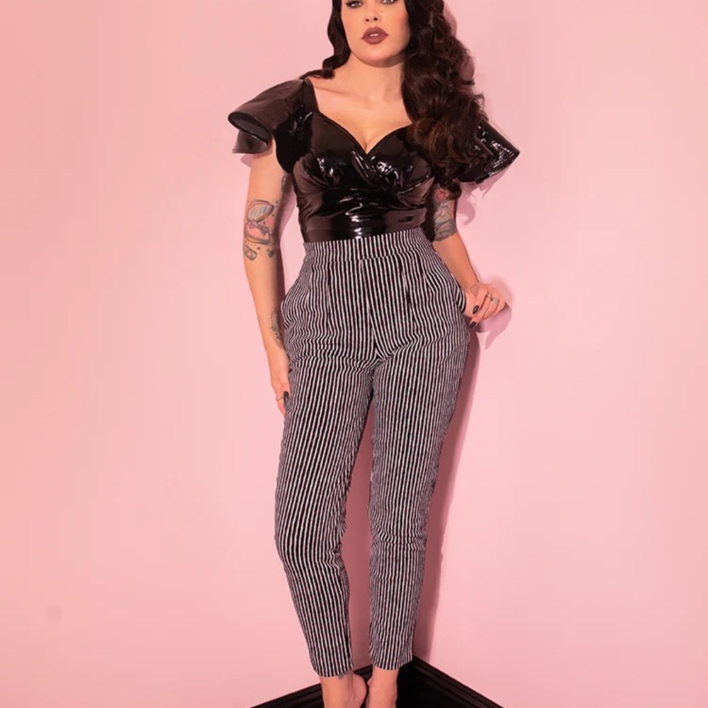 Vixen Cigarette Pants in Black Stripes